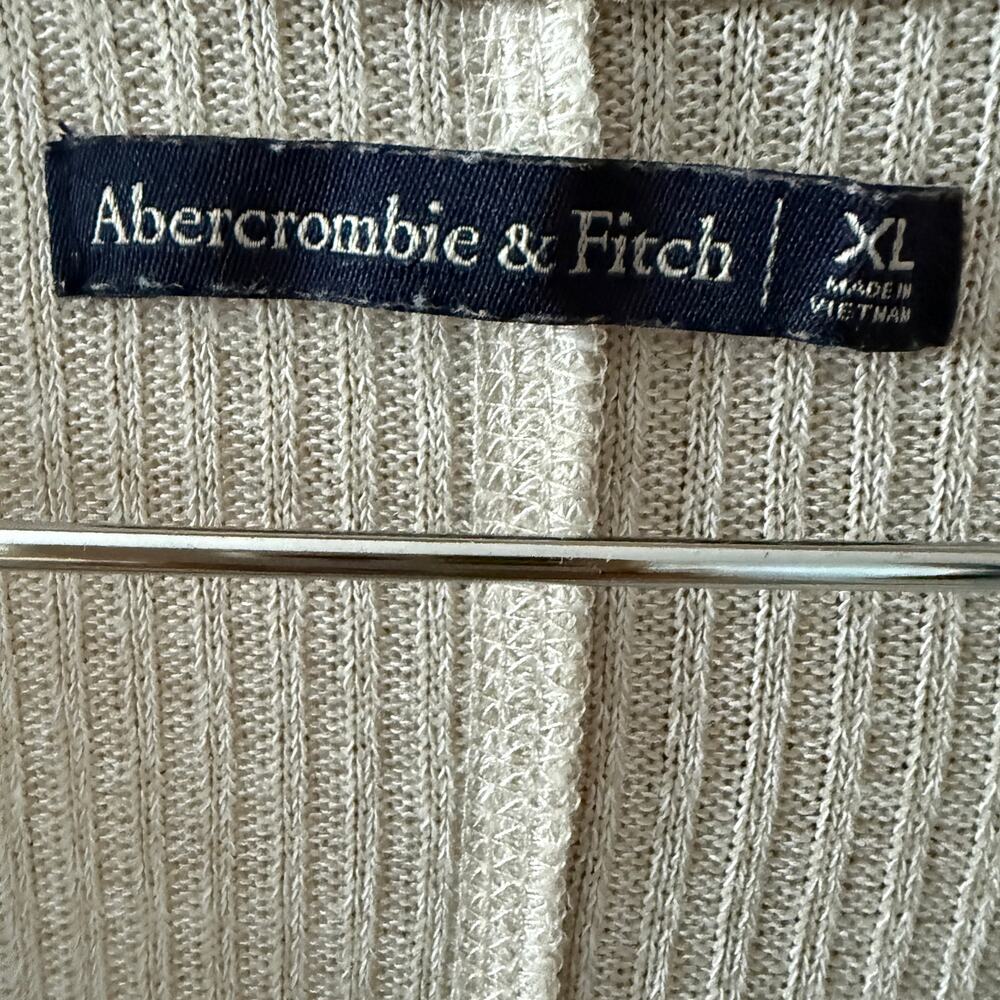 Abercrombie & Fitch Ribbed V-Neck Cardigan Sweater XL Oatmeal Heather Oversized - Picture 3 of 10
